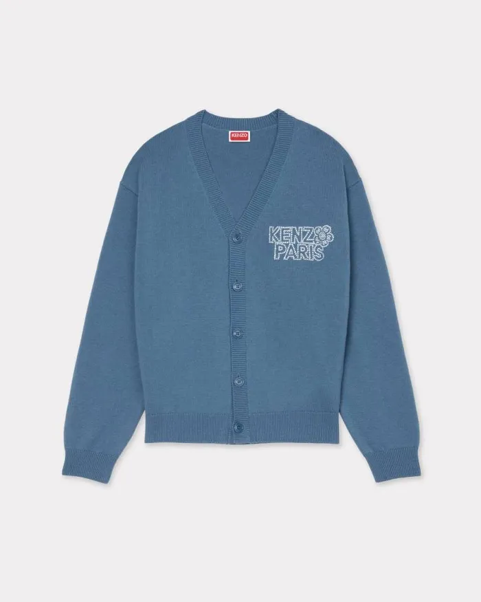 MenWomen 039KENZO Constellation039 Genderless Embroidered Cardigan In Wool And Cotton Blue Kenzo Sweaters And Cardigans MenWomen 039KENZO Constellation039 Genderless Embroidered Cardigan In Wool And Cotton Blue Kenzo Sweaters And Cardigans