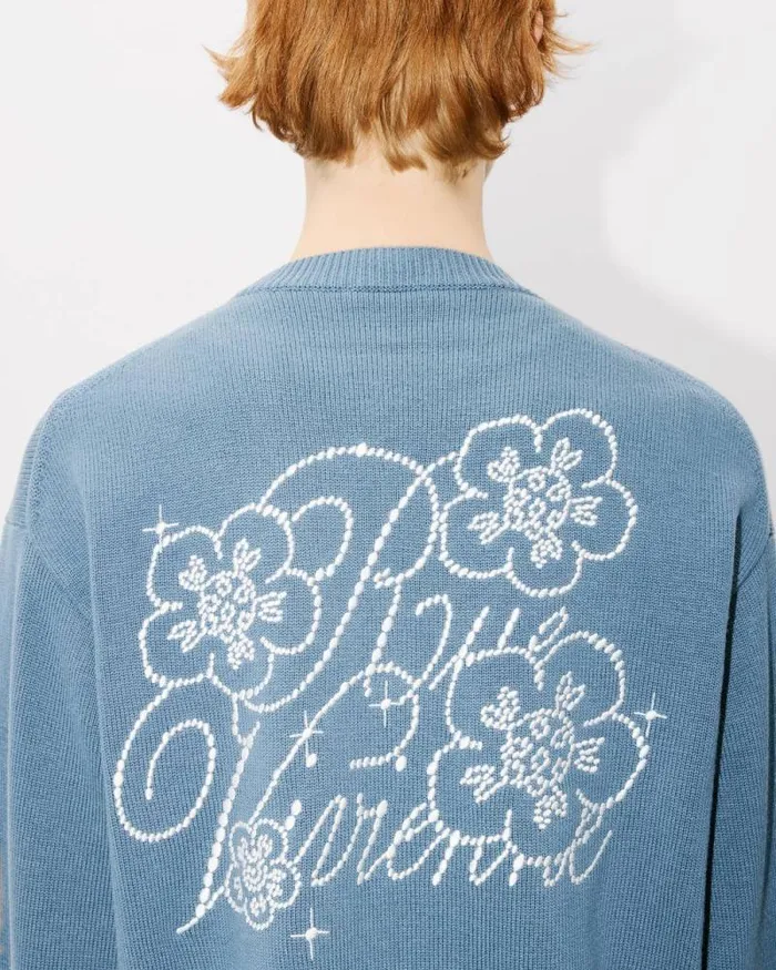 MenWomen 039KENZO Constellation039 Genderless Embroidered Cardigan In Wool And Cotton Blue Kenzo Sweaters And Cardigans