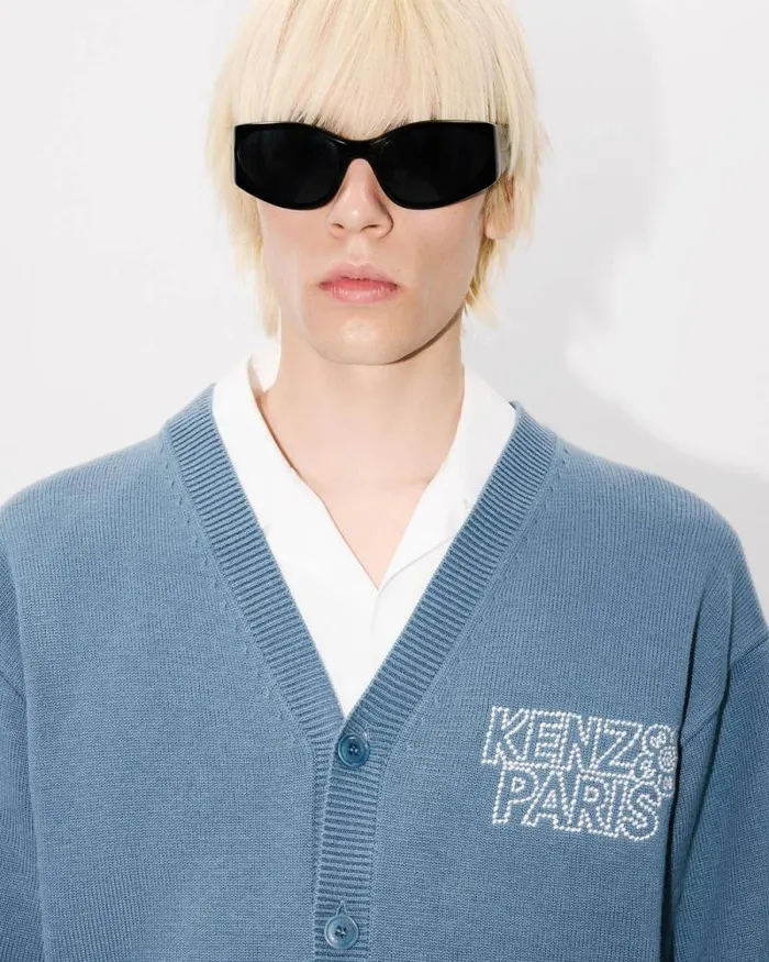 MenWomen 039KENZO Constellation039 Genderless Embroidered Cardigan In Wool And Cotton Blue Kenzo Sweaters And Cardigans