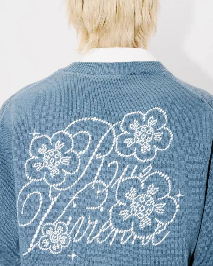 MenWomen 039KENZO Constellation039 Genderless Embroidered Cardigan In Wool And Cotton Blue Kenzo Sweaters And Cardigans
