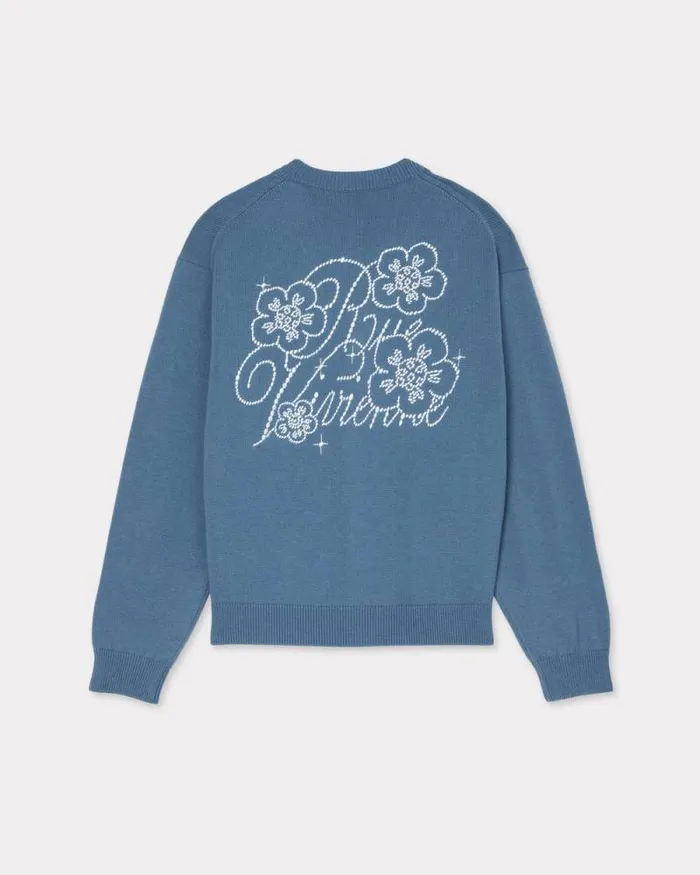 MenWomen 039KENZO Constellation039 Genderless Embroidered Cardigan In Wool And Cotton Blue Kenzo Sweaters And Cardigans