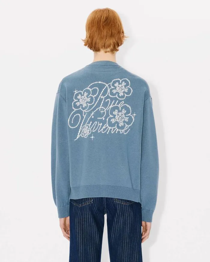 MenWomen 039KENZO Constellation039 Genderless Embroidered Cardigan In Wool And Cotton Blue Kenzo Sweaters And Cardigans