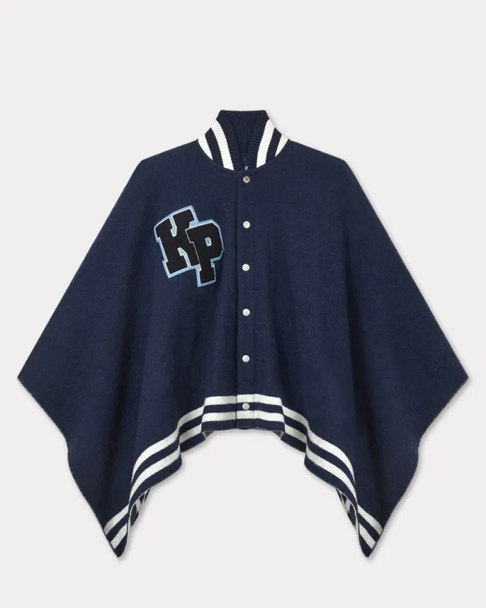 MenWomen 039KENZO Stamp039 Poncho In Wool Midnight Blue Kenzo Jackets And Coats