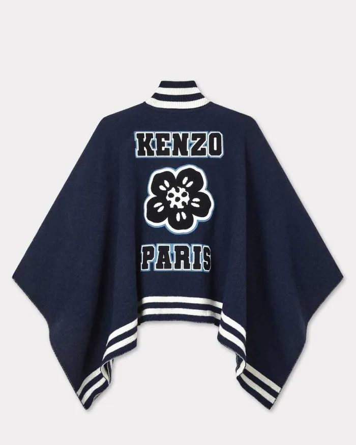 MenWomen 039KENZO Stamp039 Poncho In Wool Midnight Blue Kenzo Jackets And Coats