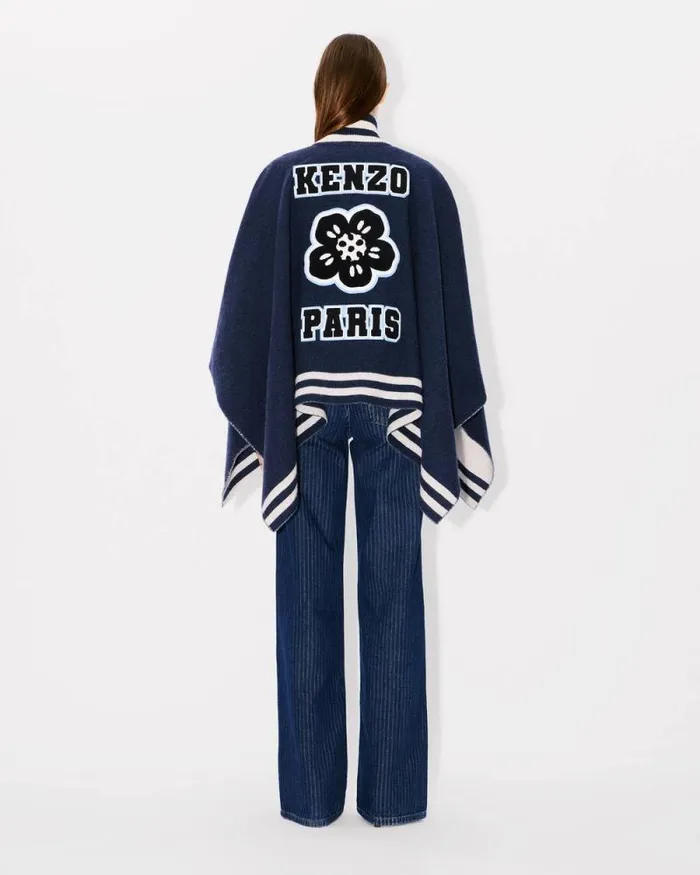 MenWomen 039KENZO Stamp039 Poncho In Wool Midnight Blue Kenzo Jackets And Coats