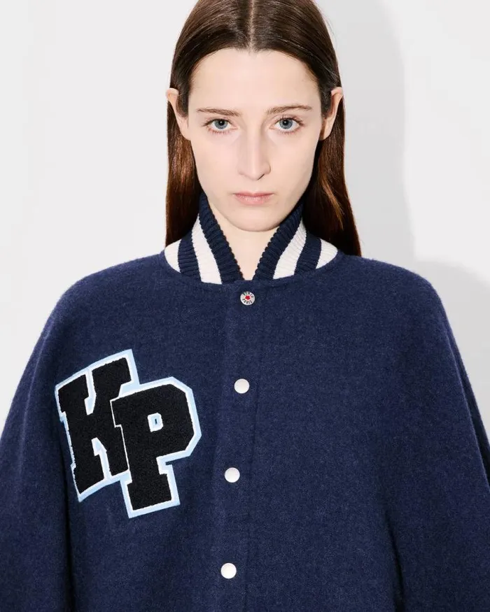 MenWomen 039KENZO Stamp039 Poncho In Wool Midnight Blue Kenzo Jackets And Coats
