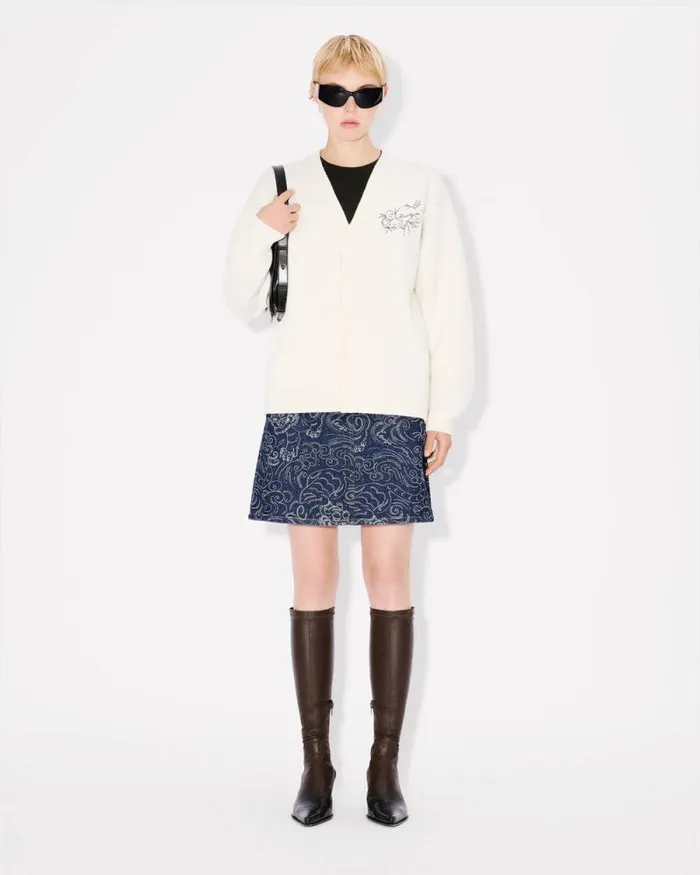 MenWomen 039KENZO Star Tiger039 Genderless Embroidered Cardigan In Wool Off White Kenzo Sweaters And Cardigans