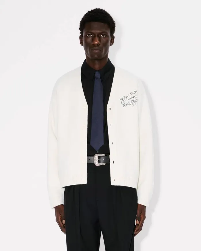 MenWomen 039KENZO Star Tiger039 Genderless Embroidered Cardigan In Wool Off White Kenzo Sweaters And Cardigans