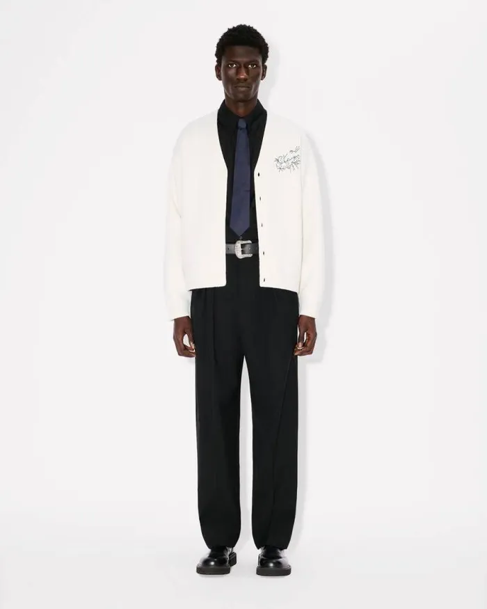 MenWomen 039KENZO Star Tiger039 Genderless Embroidered Cardigan In Wool Off White Kenzo Sweaters And Cardigans
