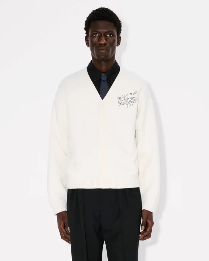 MenWomen 039KENZO Star Tiger039 Genderless Embroidered Cardigan In Wool Off White Kenzo Sweaters And Cardigans