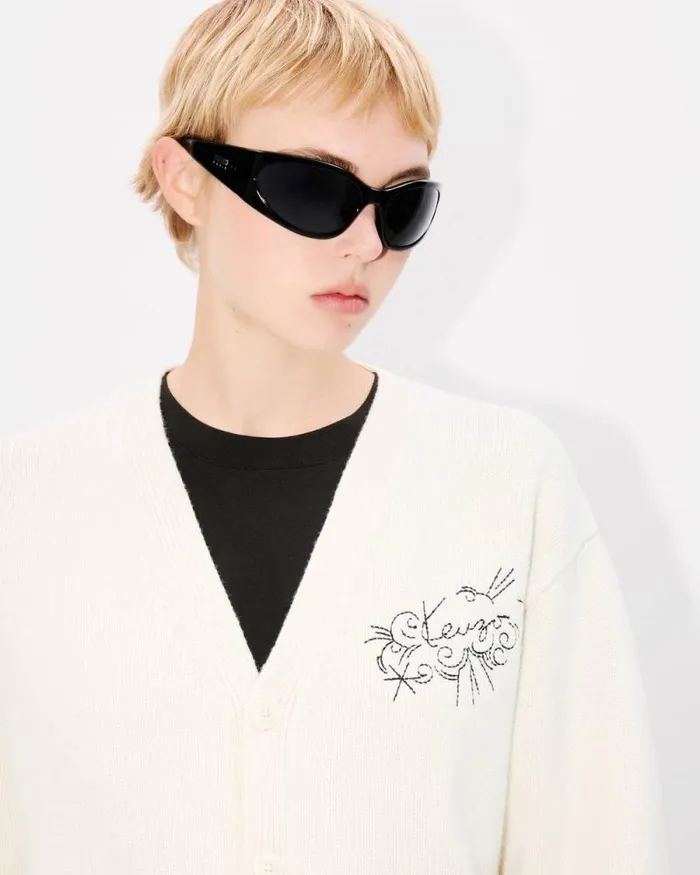 MenWomen 039KENZO Star Tiger039 Genderless Embroidered Cardigan In Wool Off White Kenzo Sweaters And Cardigans