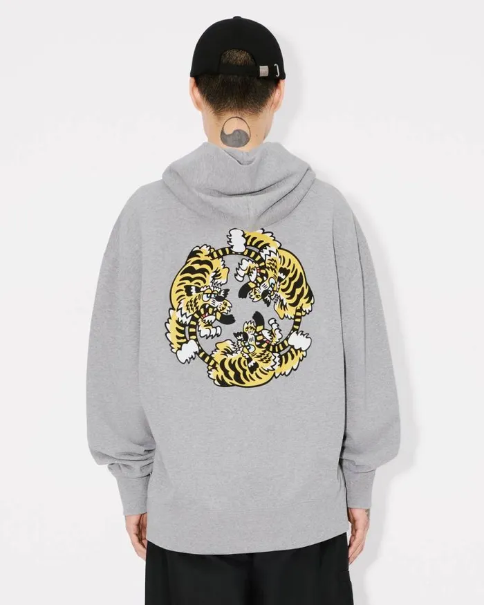 MenWomen 039KENZO VERDY MARKET039 Genderless Oversized Hoodie In Cotton Pearl Grey Kenzo Sweatshirts And Hoodies