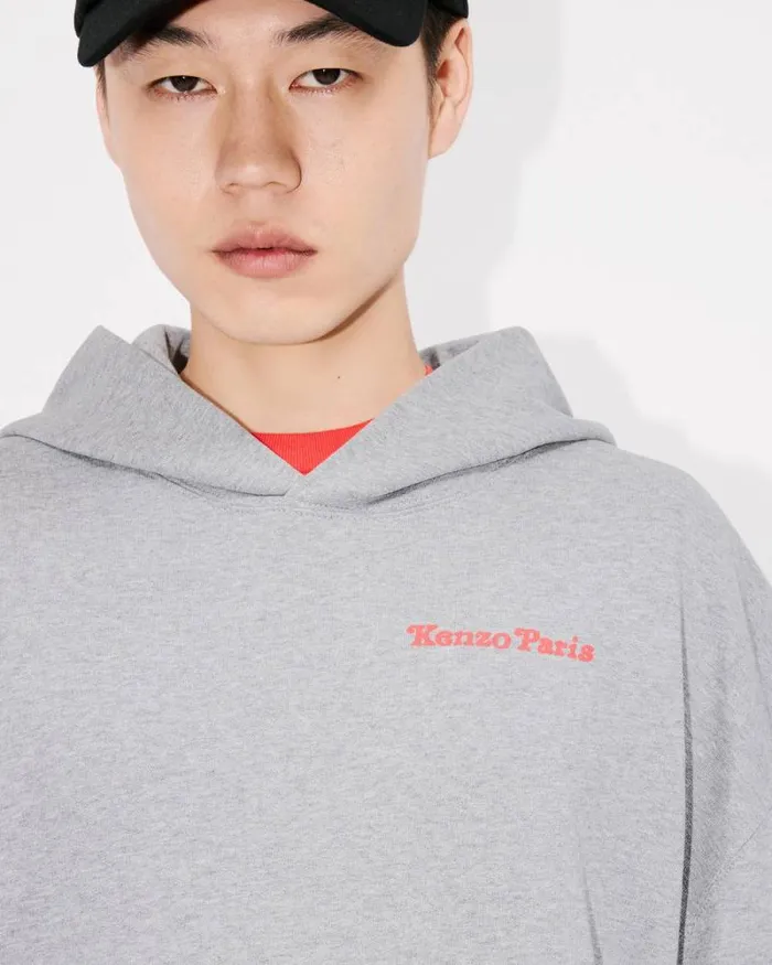 MenWomen 039KENZO VERDY MARKET039 Genderless Oversized Hoodie In Cotton Pearl Grey Kenzo Sweatshirts And Hoodies