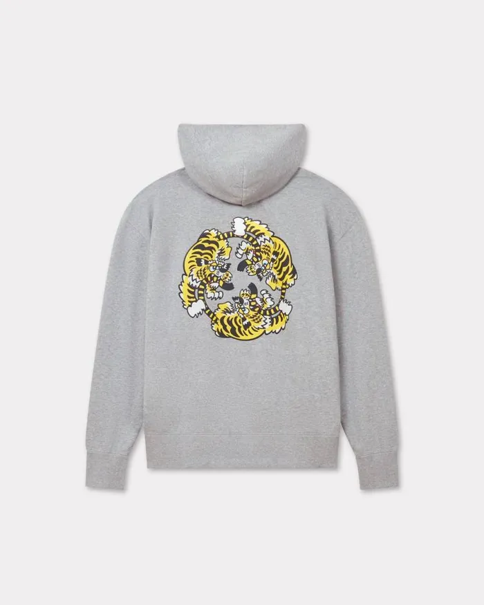 MenWomen 039KENZO VERDY MARKET039 Genderless Oversized Hoodie In Cotton Pearl Grey Kenzo Sweatshirts And Hoodies