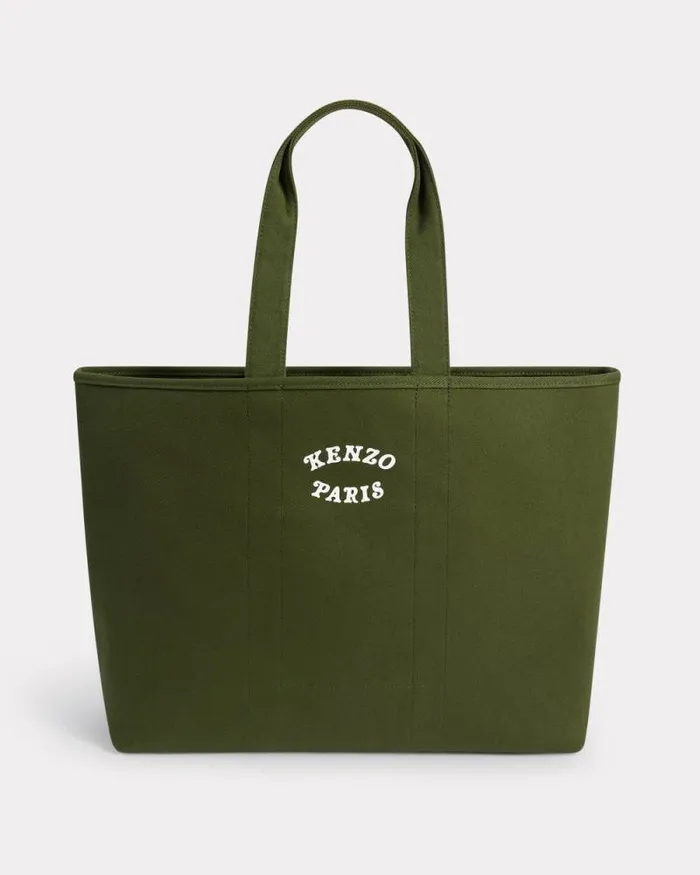 MenWomen 039KENZO VERDY MARKET039 Reversible Large Tote Bag In Canvas Khaki Kenzo Bags