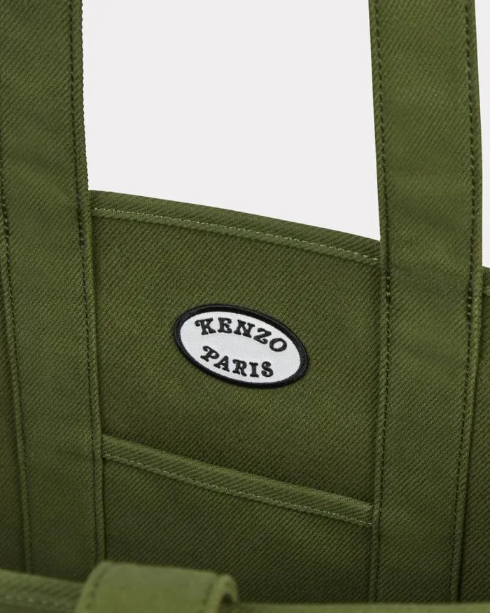 MenWomen 039KENZO VERDY MARKET039 Reversible Large Tote Bag In Canvas Khaki Kenzo Bags
