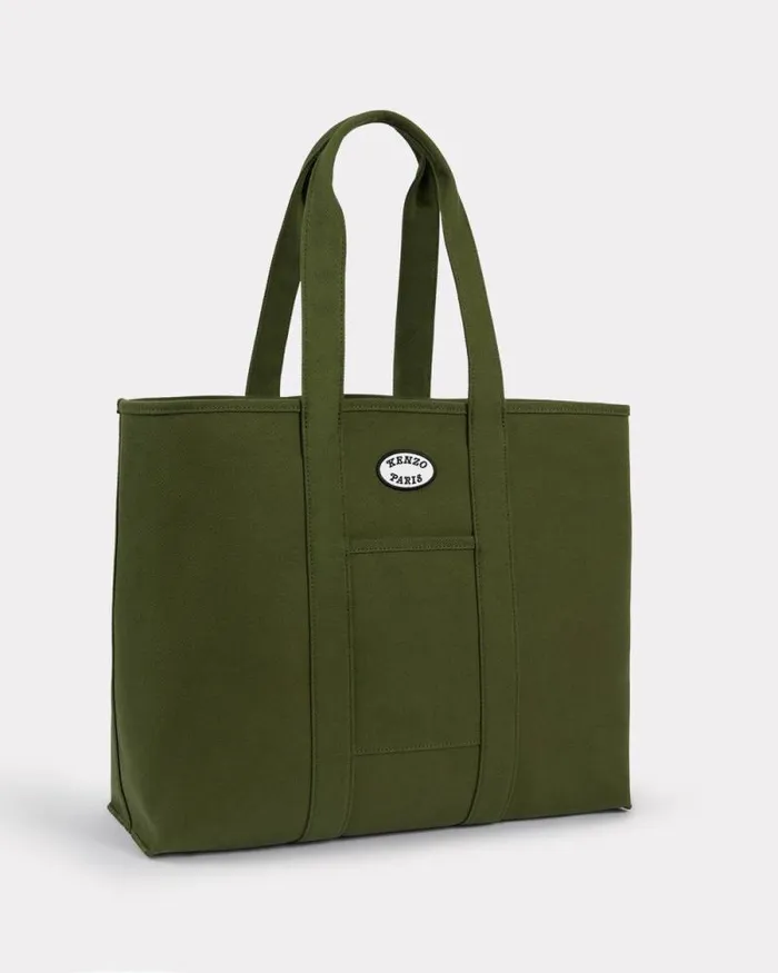 MenWomen 039KENZO VERDY MARKET039 Reversible Large Tote Bag In Canvas Khaki Kenzo Bags