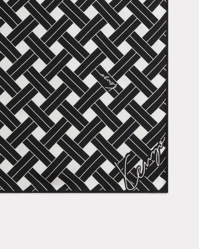 MenWomen 039KENZO Weave039 Silk Square Black Kenzo Scarves