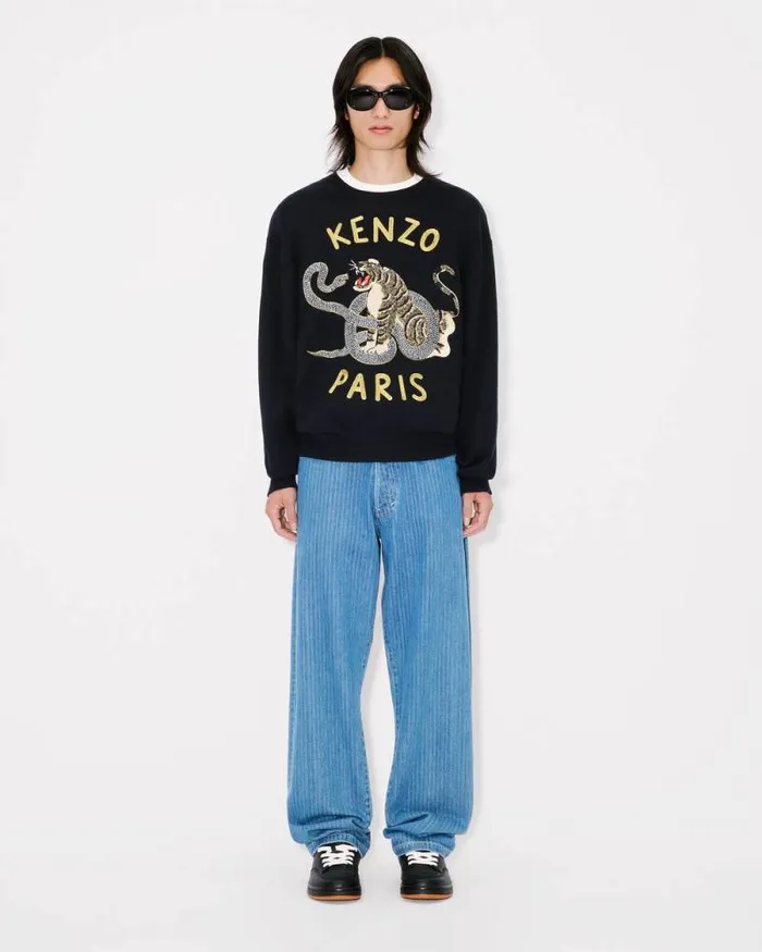MenWomen 039Lunar New Year039 Genderless Embroidered Jumper In Wool And Cotton Black Kenzo Sweaters And Cardigans