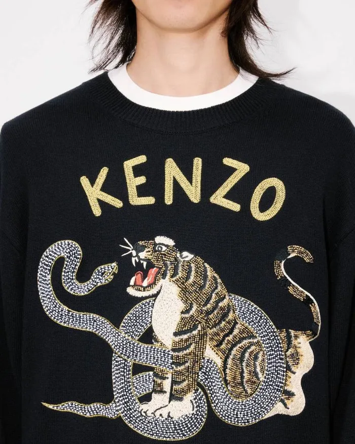 MenWomen 039Lunar New Year039 Genderless Embroidered Jumper In Wool And Cotton Black Kenzo Sweaters And Cardigans
