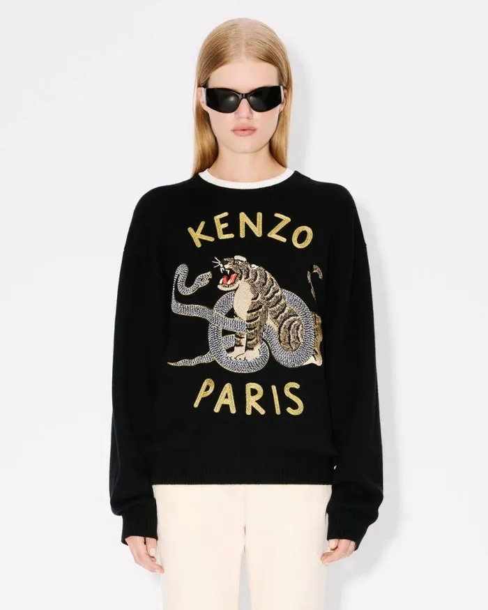 MenWomen 039Lunar New Year039 Genderless Embroidered Jumper In Wool And Cotton Black Kenzo Sweaters And Cardigans