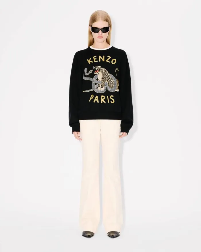 MenWomen 039Lunar New Year039 Genderless Embroidered Jumper In Wool And Cotton Black Kenzo Sweaters And Cardigans