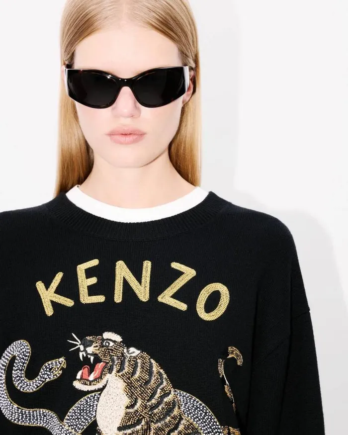MenWomen 039Lunar New Year039 Genderless Embroidered Jumper In Wool And Cotton Black Kenzo Sweaters And Cardigans