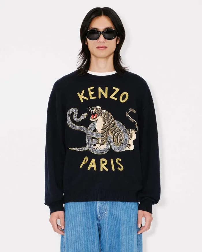 MenWomen 039Lunar New Year039 Genderless Embroidered Jumper In Wool And Cotton Black Kenzo Sweaters And Cardigans