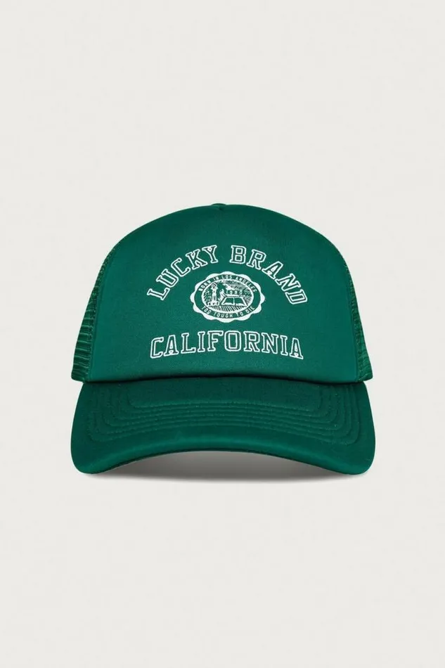 MenWomen Lucky Brand Hats Lucky Collegiate Trucker Hat Dark Green