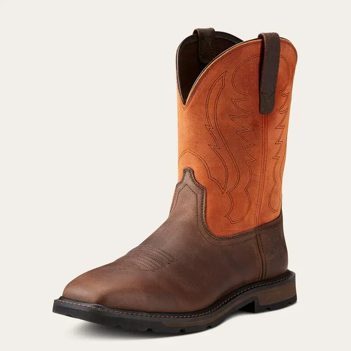 Men Work Boots Ariat Groundbreaker Wide Square Toe Steel Toe Work Boot Brown Ember