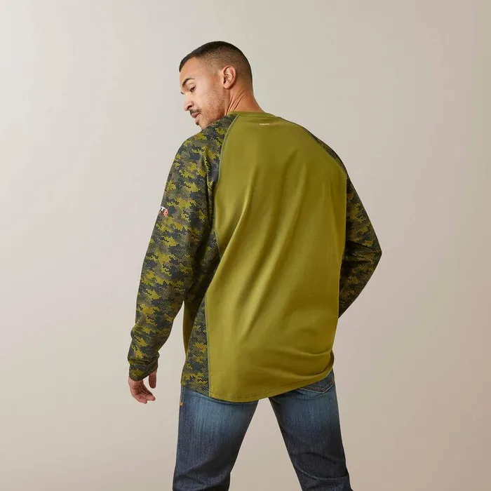 Men Workwear Ariat FR AC Stretch Camo Baseball TShirt Avocadoand Camo Men Workwear Ariat FR AC Stretch Camo Baseball TShirt Avocadoand Camo