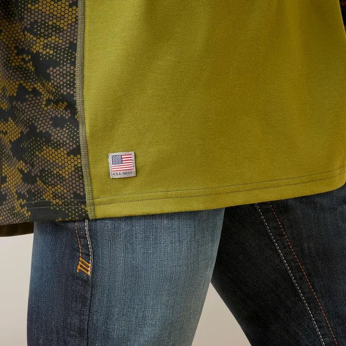 Men Workwear Ariat FR AC Stretch Camo Baseball TShirt Avocadoand Camo Men Workwear Ariat FR AC Stretch Camo Baseball TShirt Avocadoand Camo