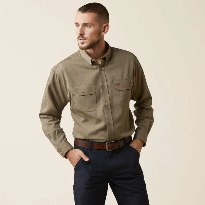 Men Workwear Ariat FR Air Inherent Work Shirt Khaki Heather
