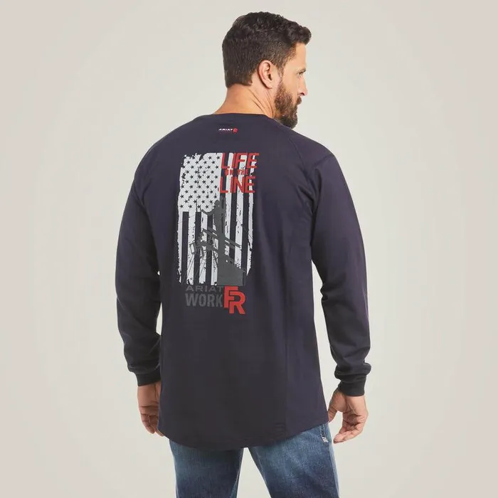 Men Workwear Ariat FR Air Life On The Line Graphic Top Navy