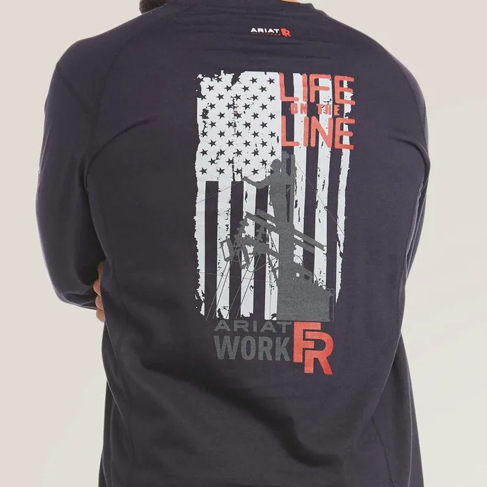 Men Workwear Ariat FR Air Life On The Line Graphic Top Navy