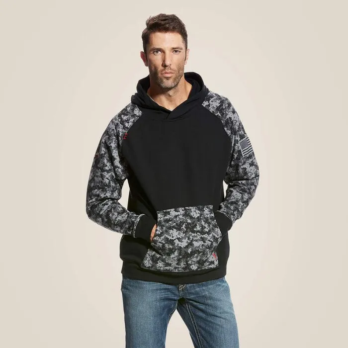 Men Workwear Ariat FR DuraStretch Patriot Hoodie Black Digi