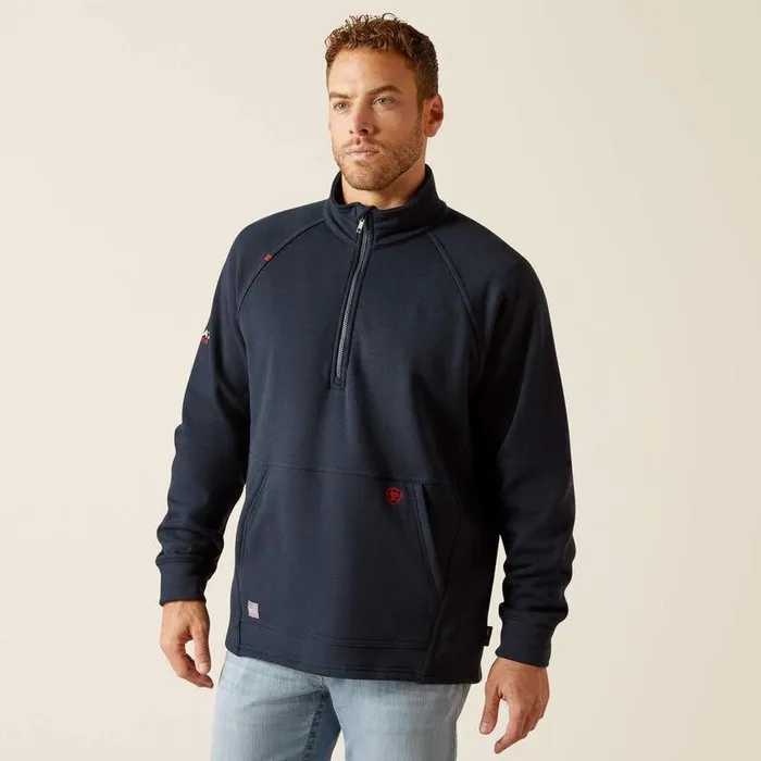 Men Workwear Ariat FR Primo Fleece 20 14 Zip Sweater Navy