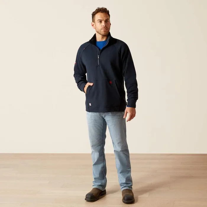 Men Workwear Ariat FR Primo Fleece 20 14 Zip Sweater Navy