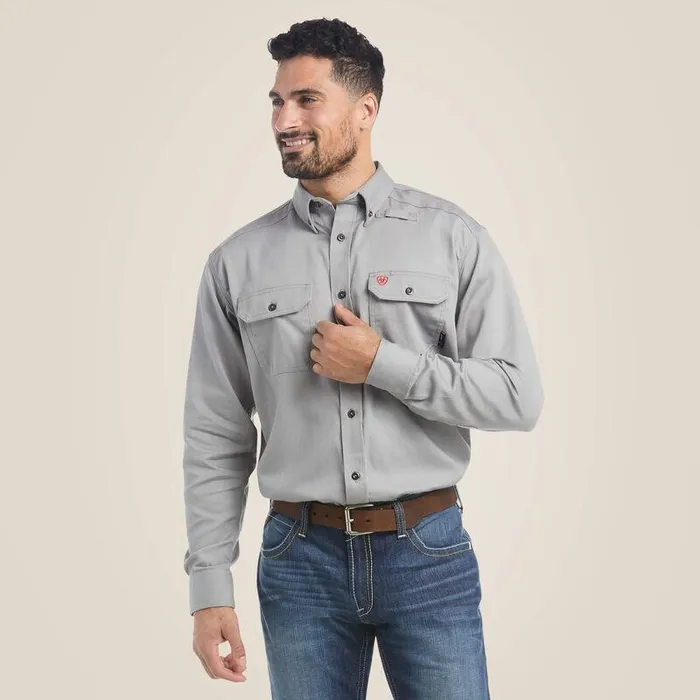 Men Workwear Ariat FR Solid Work Shirt Silver Fox