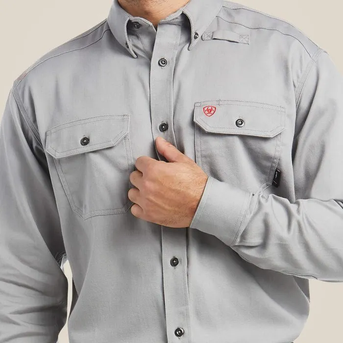 Men Workwear Ariat FR Solid Work Shirt Silver Fox Men Workwear Ariat FR Solid Work Shirt Silver Fox