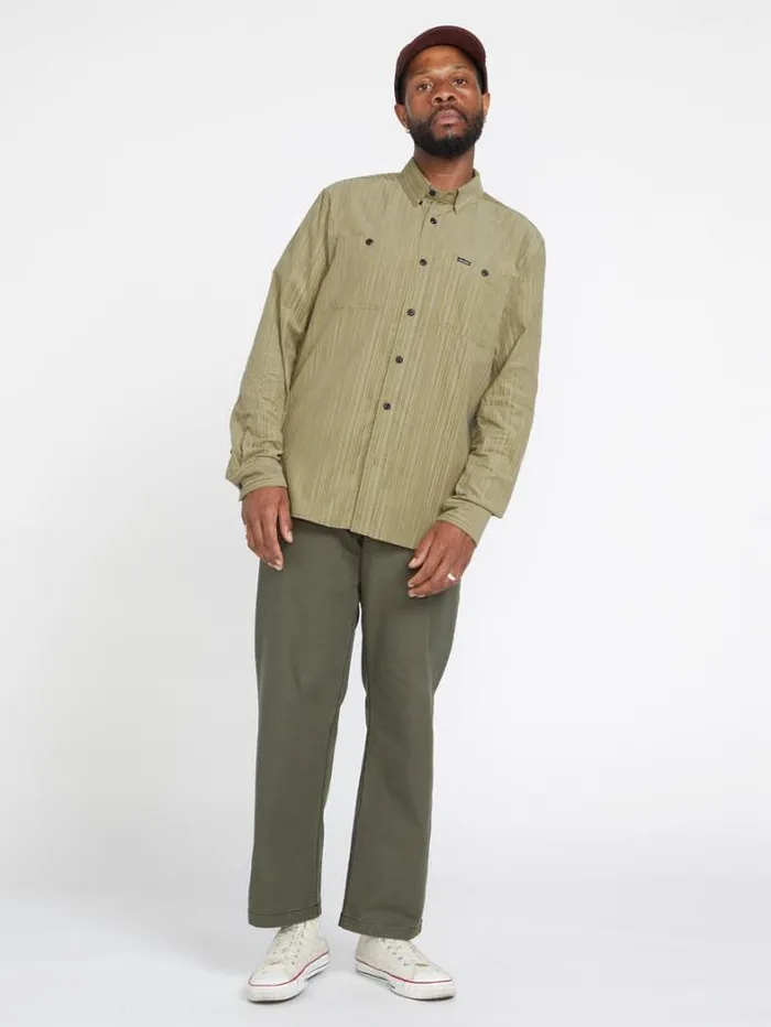 Mens Shirts and Flannels Volcom Entertainment Fat Tony Woven Long Sleeve Shirt 8211 Khaki