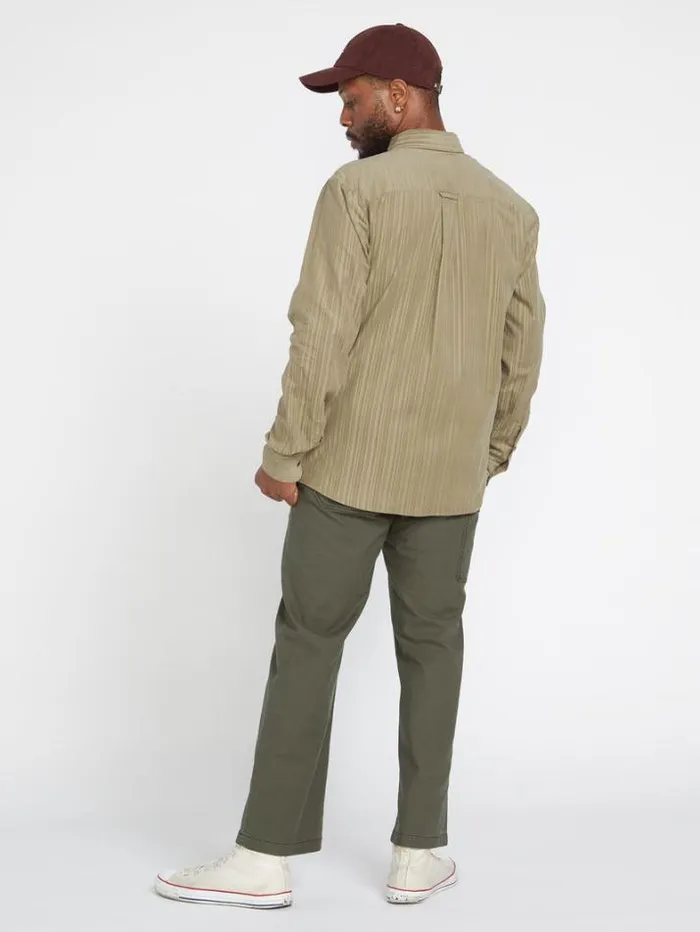 Mens Shirts and Flannels Volcom Entertainment Fat Tony Woven Long Sleeve Shirt 8211 Khaki