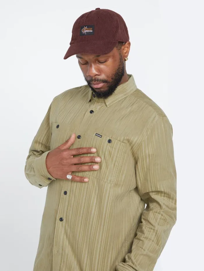 Mens Shirts and Flannels Volcom Entertainment Fat Tony Woven Long Sleeve Shirt 8211 Khaki