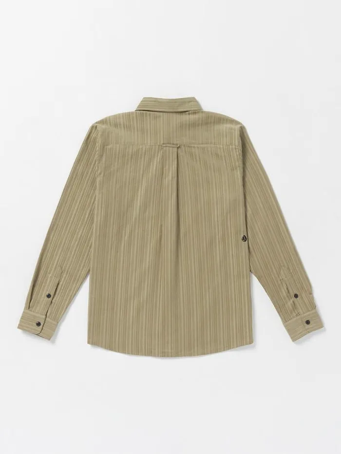 Mens Shirts and Flannels Volcom Entertainment Fat Tony Woven Long Sleeve Shirt 8211 Khaki