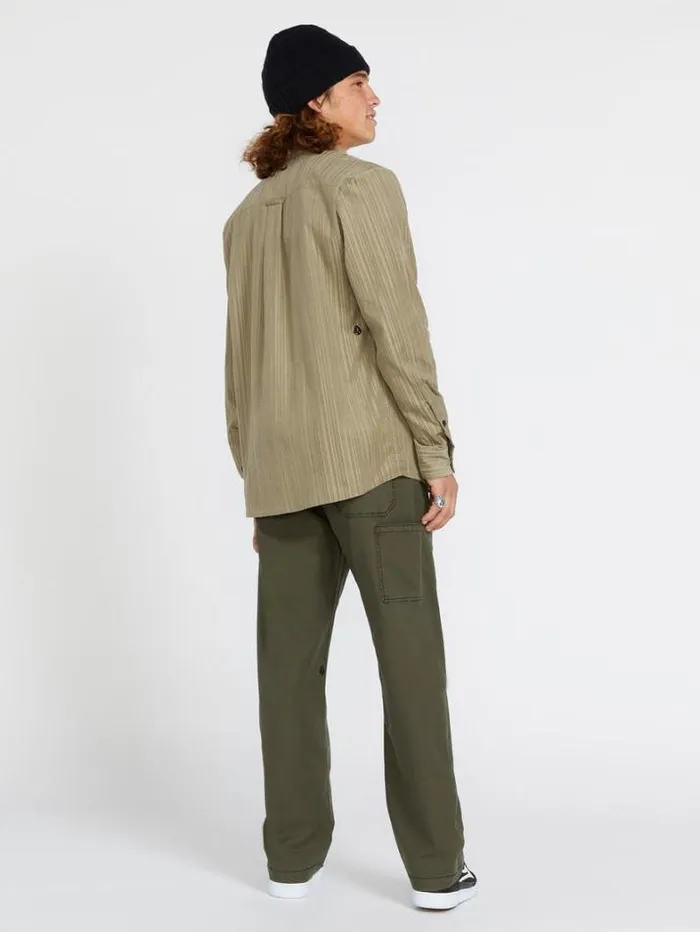 Mens Shirts and Flannels Volcom Entertainment Fat Tony Woven Long Sleeve Shirt 8211 Khaki