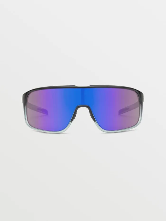 MensWomens Sunglasses Volcom Macho Sunglasses Matte Black Clear FadeGray Blue Mirror