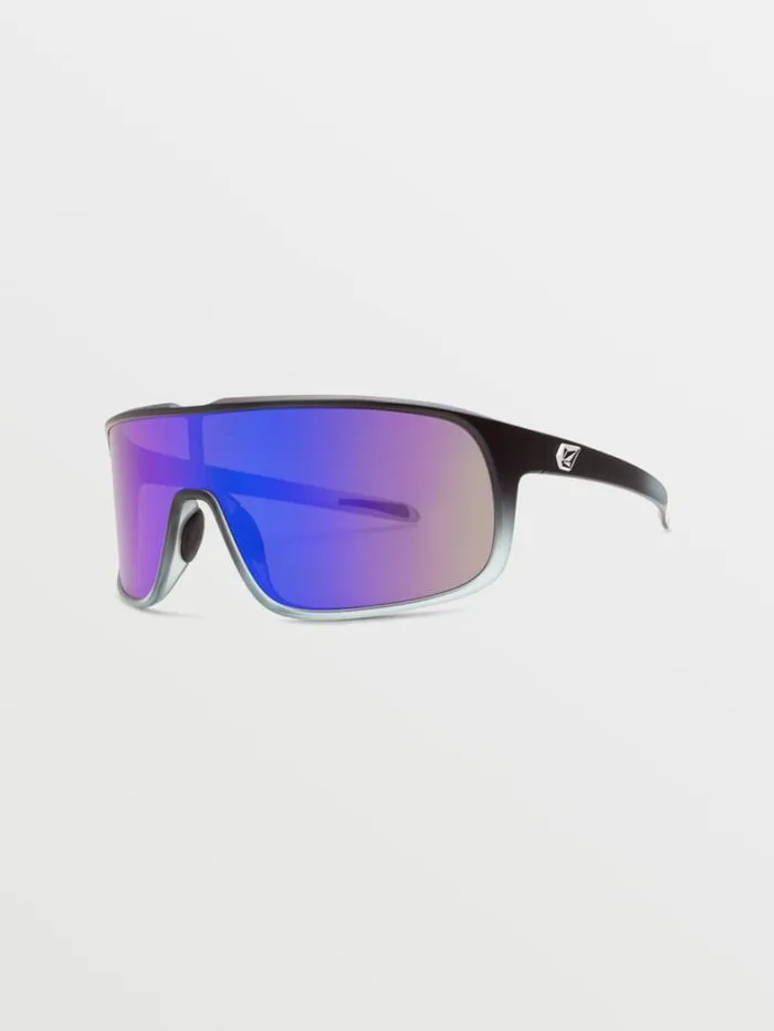 MensWomens Sunglasses Volcom Macho Sunglasses Matte Black Clear FadeGray Blue Mirror