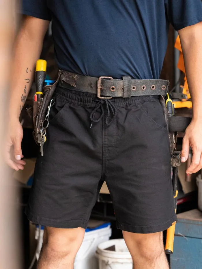 MensWorkwear Shorts Volcom Workwear Caliper Elastic Waist Shorts 8211 Black