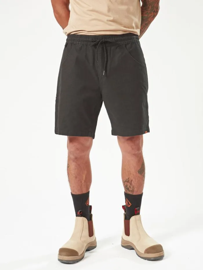 MensWorkwear Shorts Volcom Workwear Caliper Elastic Waist Shorts 8211 Black