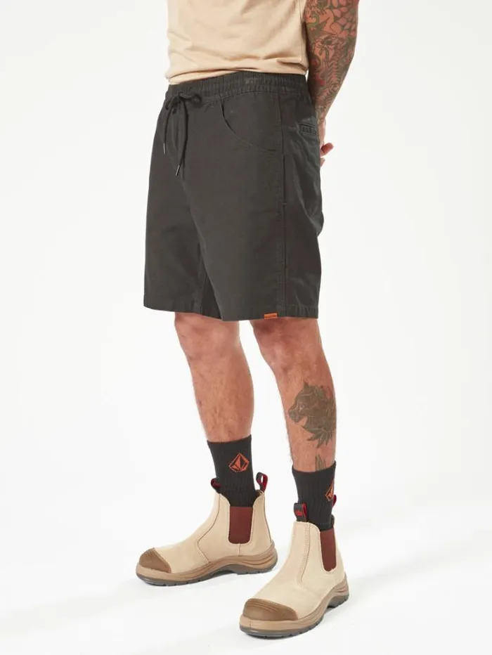 MensWorkwear Shorts Volcom Workwear Caliper Elastic Waist Shorts 8211 Black